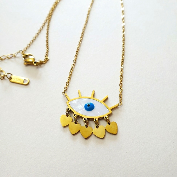 Gold tone Stainless steel necklace evil eye pendant - Picture 2 of 5